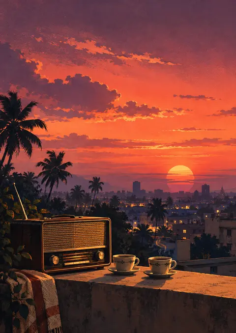 Terrace Radio poster, Dusky painterly illustration