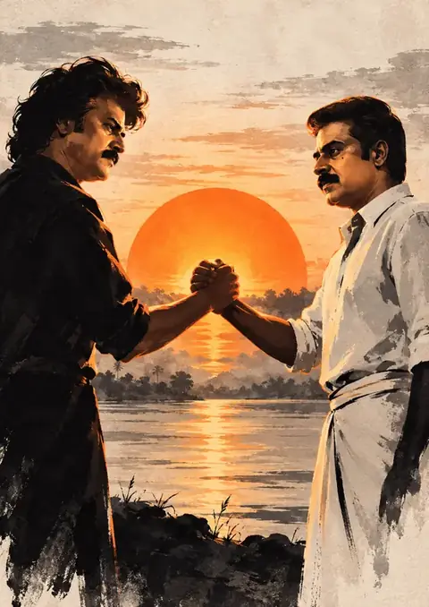 Thalapathi poster, Ink wash, burnt orange accent