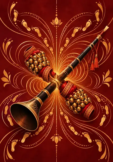 Thillana Mohanambal poster, Ornamental render, temple maroon & gold