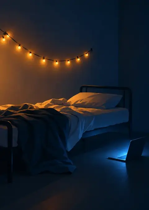 3 a.m. poster, Flat illustration, amber & cold blue