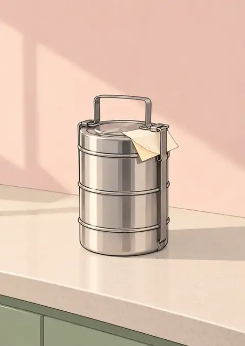 Tiffin poster, Pastel line art, steel & blush