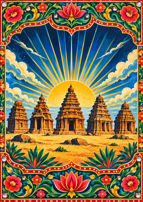 Truck Art Temples poster, Truck art painting