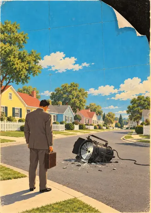The Truman Show poster, 1950s magazine-ad illustration