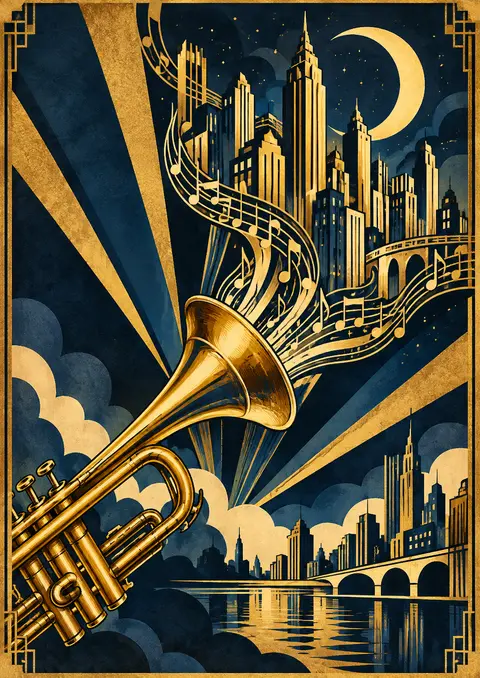 Midnight Trumpet poster, Art Deco poster
