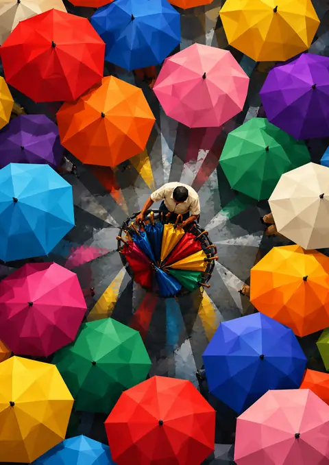Umbrella Seller poster, Low-poly geometric
