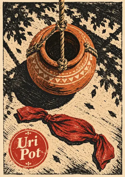 Uri Pot poster, Linocut, terracotta & black