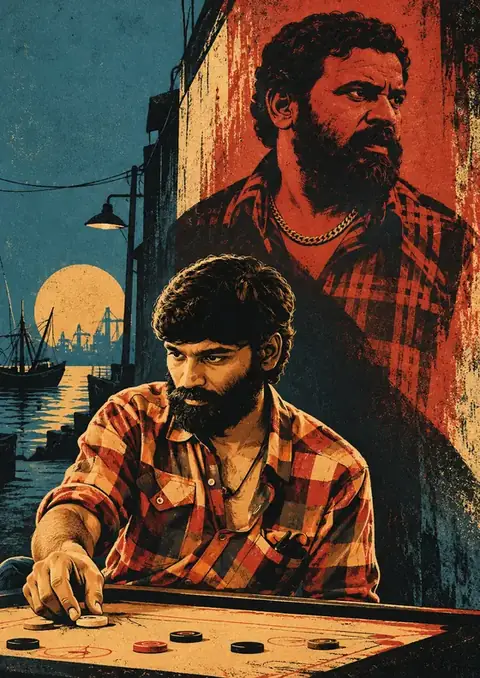 Vada Chennai poster, Screen print, sea blue & red
