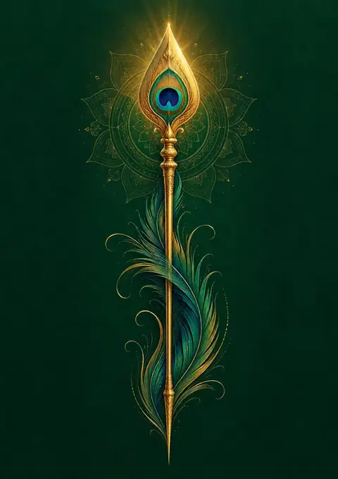 Vel and Peacock Feather poster, Minimal gold on green