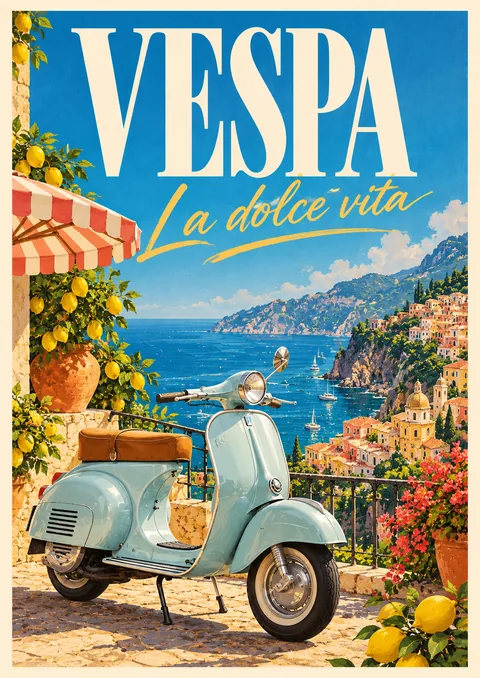 Vespa: La Dolce Vita poster, Vintage travel poster