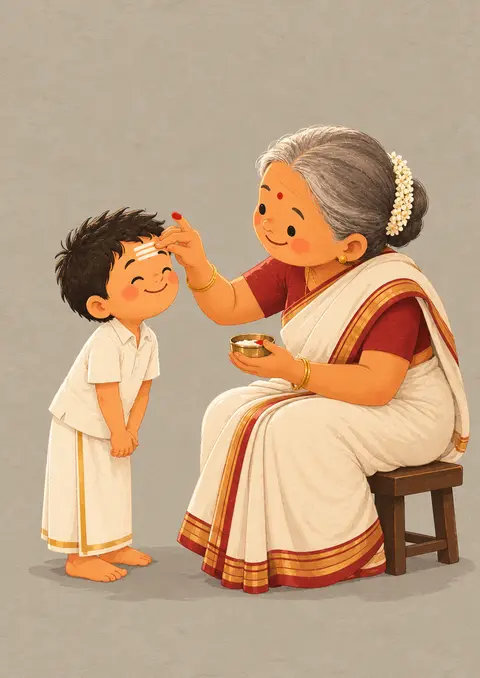 Grandma's Blessing poster, Cute flat illustration