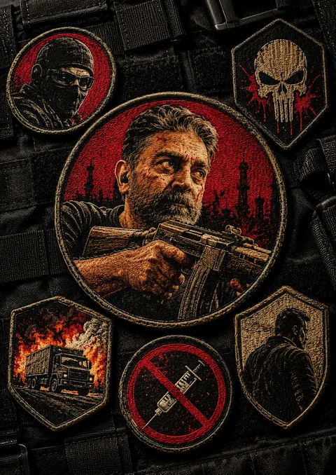 Vikram poster, Embroidered patch collage