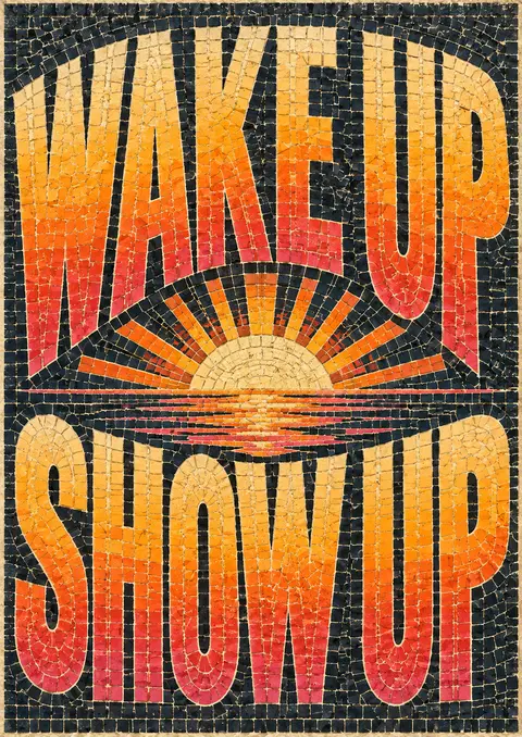 Wake Up, Show Up poster, Mosaic tile art