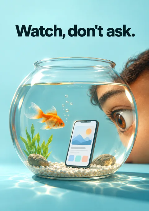 Watch, Don't Ask poster, Playful 3D render