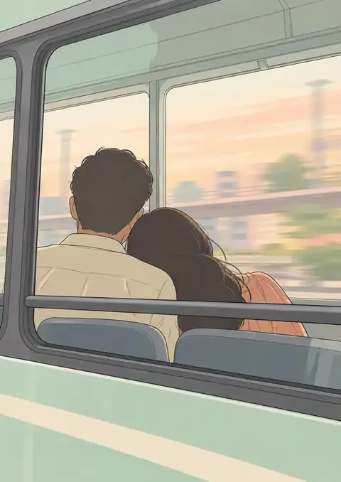 Window Seat poster, Pastel line art, mint & apricot