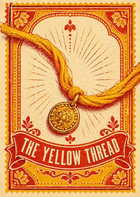 The Yellow Thread poster, Vintage label, turmeric & red